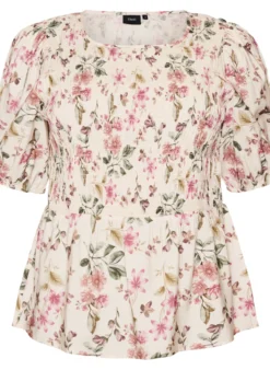 Bluse aus Viskose mit Smock und Peplum-Effekt