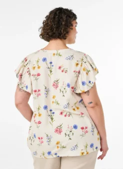 Bluse aus Viskose und Leinen mit Rüschenärmeln