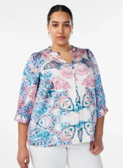 Bluse in Satin-Optik mit Paisleymuster und 3/4-Ärmeln