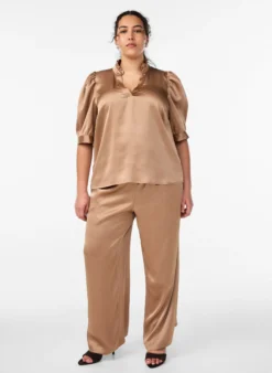 Bluse in Satin-Optik mit 1/2-Ärmeln und Rüschenkragen