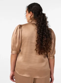 Bluse in Satin-Optik mit 1/2-Ärmeln und Rüschenkragen