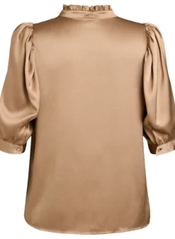 Bluse in Satin-Optik mit 1/2-Ärmeln und Rüschenkragen