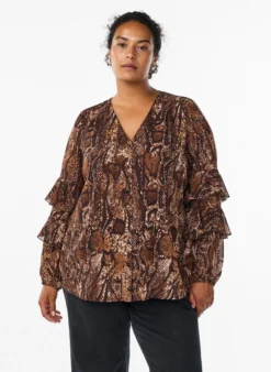 Bluse mit Animal-Print und Rüschen