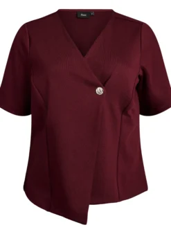 Bluse mit asymmetrischer Wickeloptik und kurzen Ärmeln
