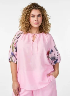 Bluse mit Bindedetail und geblümten Ärmeln