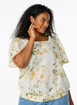 Bluse mit Blumendruck und quadratischem Ausschnitt