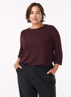 Bluse mit Fischgrätenmuster und Glitzerfaden