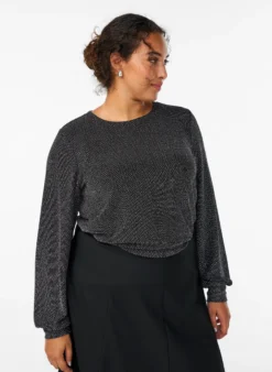 Bluse mit Fischgrätenmuster und Glitzerfaden