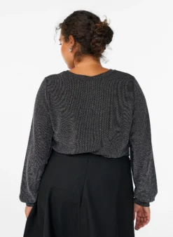 Bluse mit Fischgrätenmuster und Glitzerfaden