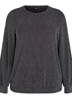Bluse mit Fischgrätenmuster und Glitzerfaden