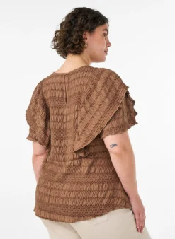 Bluse mit gesmokter Textur und Rüschenärmeln