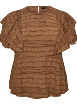 Bluse mit gesmokter Textur und Rüschenärmeln