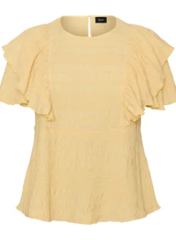 Bluse mit gesmokter Textur und Rüschenärmeln