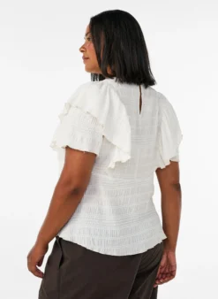 Bluse mit gesmokter Textur und Rüschenärmeln