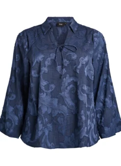 Bluse mit gewebter Struktur und V-Ausschnitt