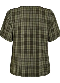 Bluse mit Karo-Muster und V-Ausschnitt