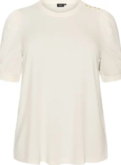 Bluse mit Knopfdetail und kurzen Puffärmeln