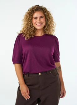 Bluse mit Knopfdetail und kurzen Puffärmeln