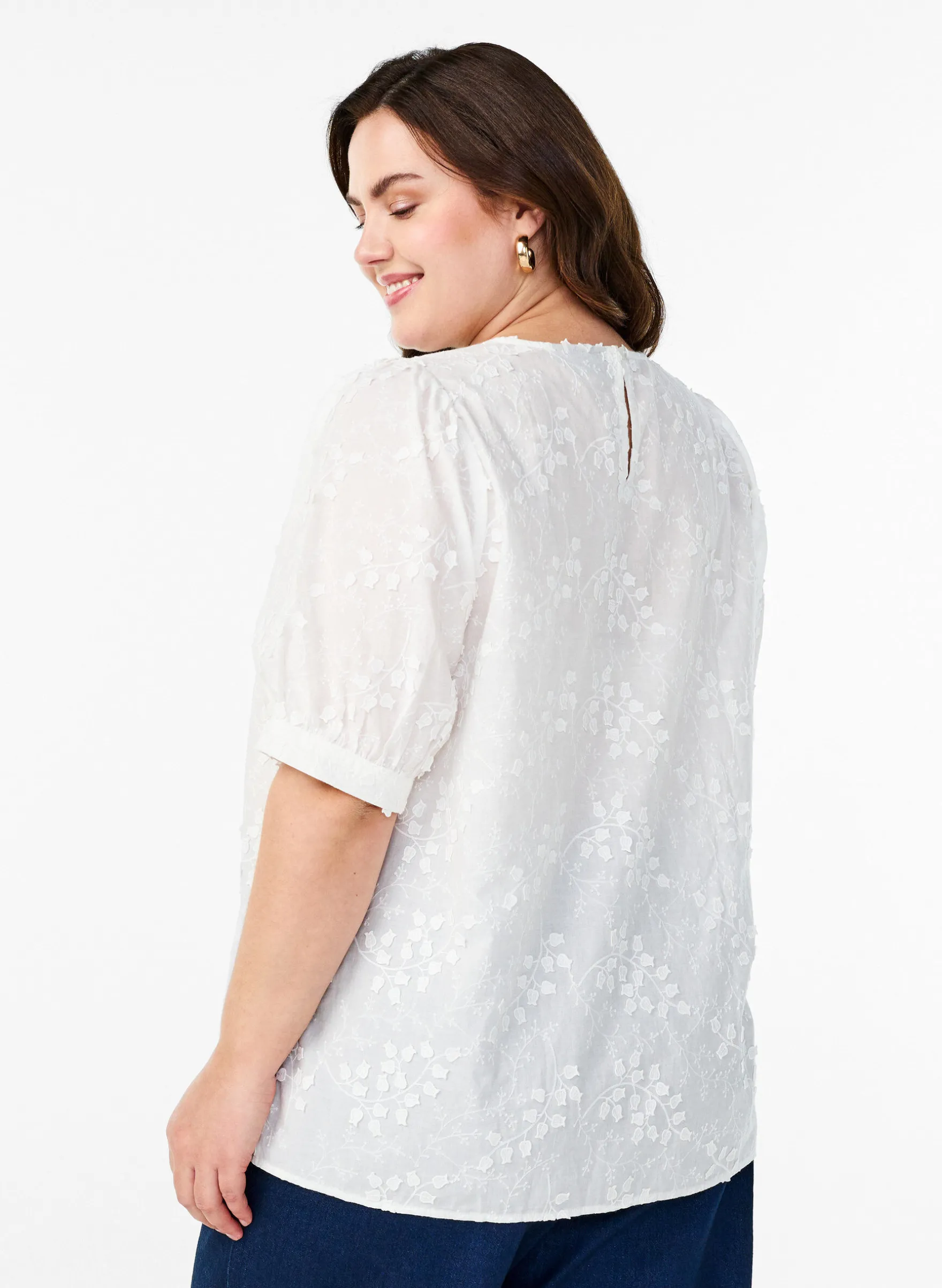 Bluse mit kurzen Ärmeln, Stickerei und Rundhalsausschnitt