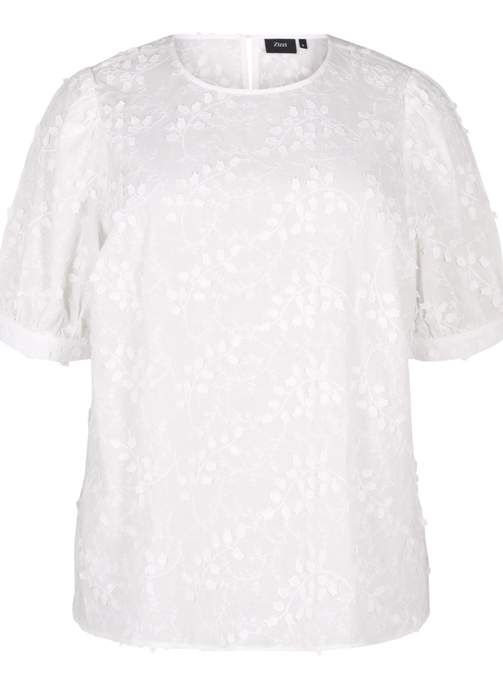 Bluse mit kurzen Ärmeln, Stickerei und Rundhalsausschnitt