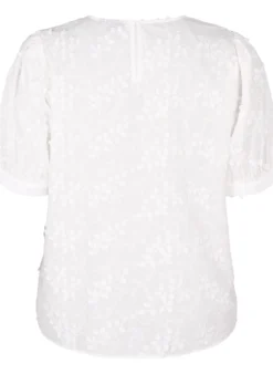 Bluse mit kurzen Ärmeln, Stickerei und Rundhalsausschnitt