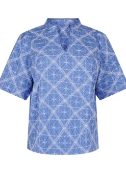 Bluse mit kurzen Ärmeln und aufgesticktem Muster