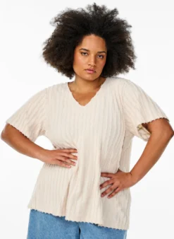 Bluse mit kurzen Ärmeln und Streifenstruktur