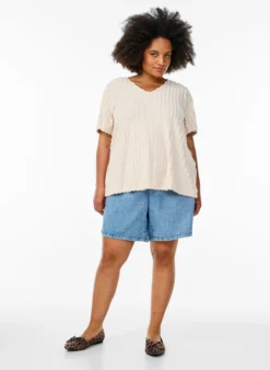 Bluse mit kurzen Ärmeln und Streifenstruktur