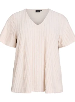 Bluse mit kurzen Ärmeln und Streifenstruktur