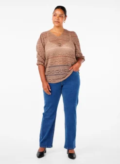 Bluse mit Lochmuster und 3/4-Ärmeln
