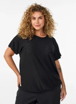 Bluse mit Lochstickerei und Ballonärmeln