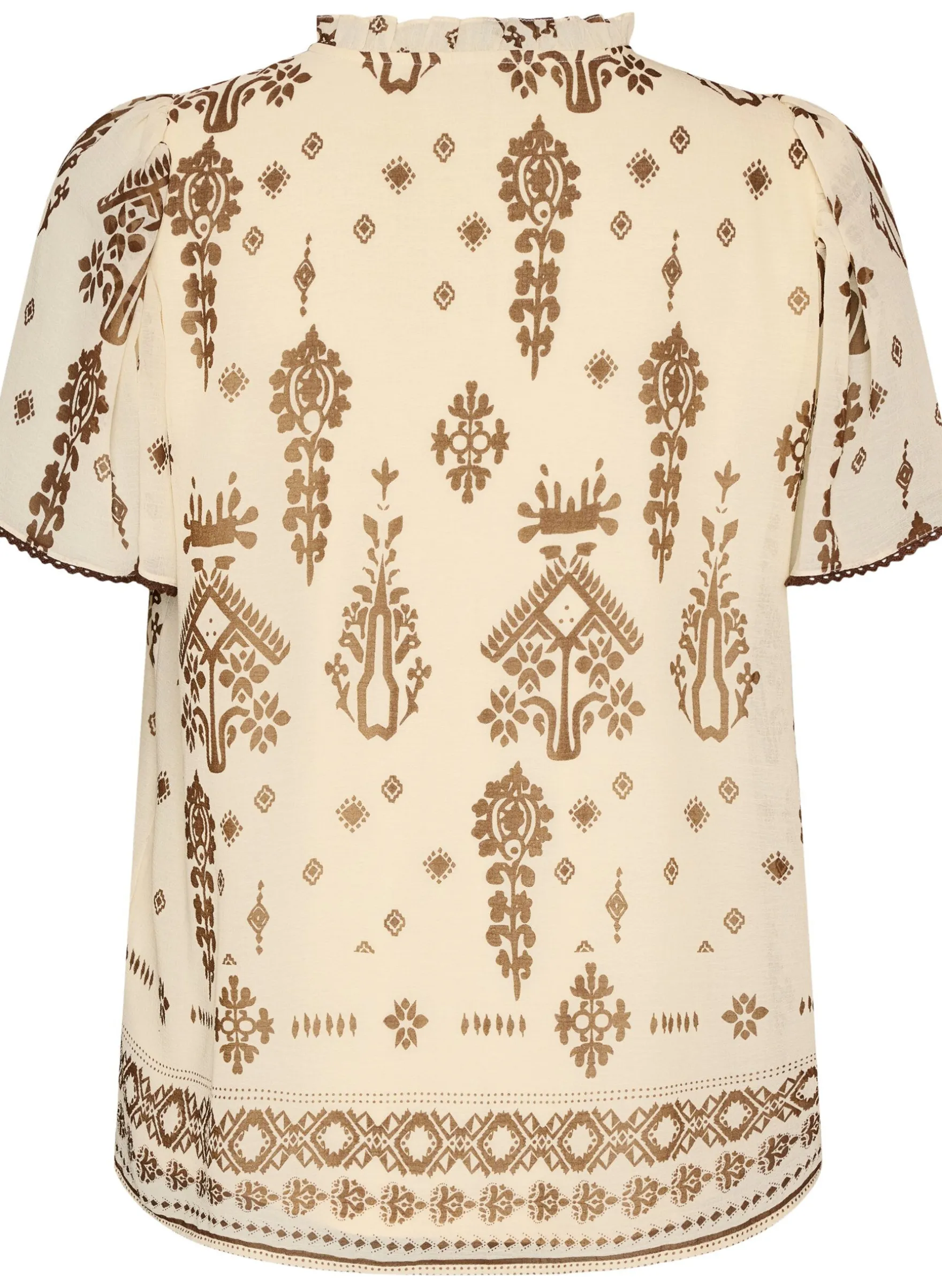 Bluse mit Muster und Häkelborte