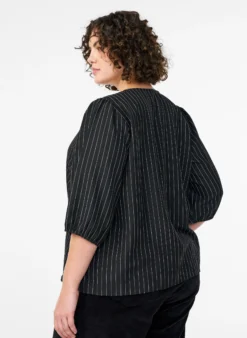 Bluse mit Nadelstreifen und Bindebändern