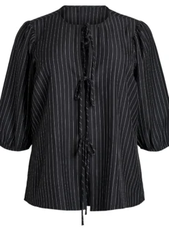 Bluse mit Nadelstreifen und Bindebändern