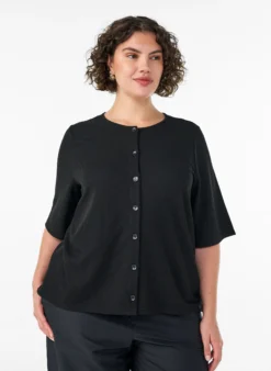 Bluse mit Rippstruktur und Knopfleiste