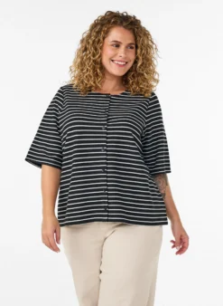 Bluse mit Rippstruktur und Knopfleiste