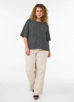 Bluse mit Rippstruktur und Knopfleiste