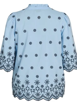 Bluse mit 3/4-Ärmeln und gesticktem Muster