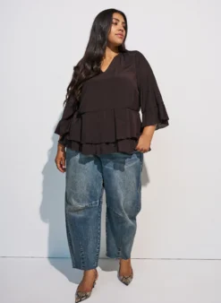 Bluse mit 3/4-Ärmeln und Rüschendetails