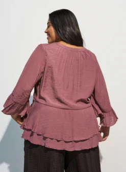 Bluse mit 3/4-Ärmeln und Rüschendetails