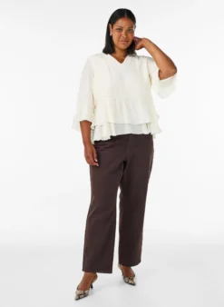 Bluse mit 3/4-Ärmeln und Rüschendetails