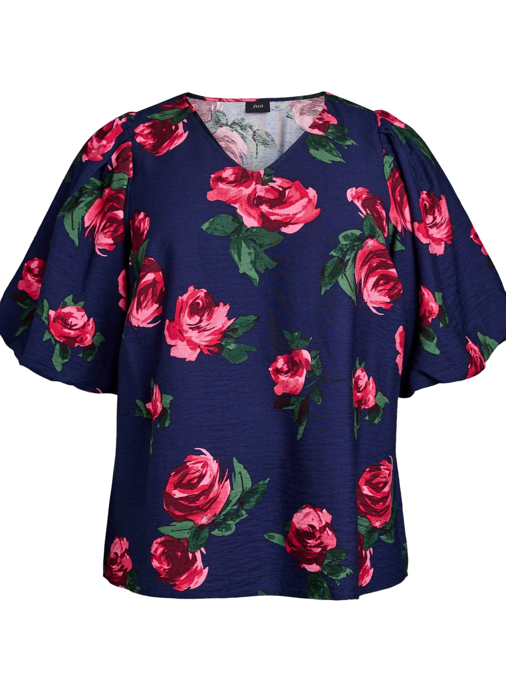 Bluse mit Rosenprint und kurzen Ballonärmeln