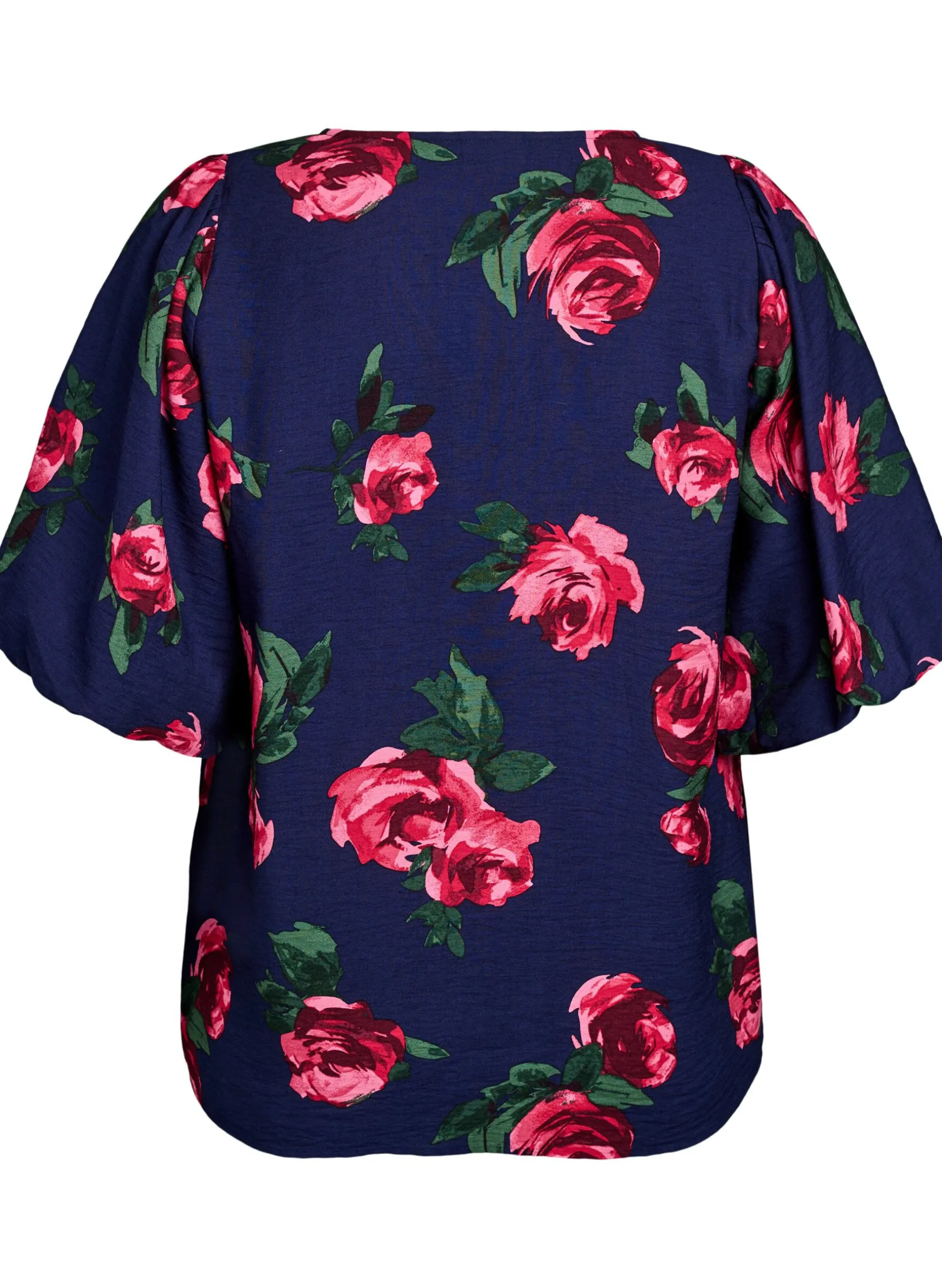 Bluse mit Rosenprint und kurzen Ballonärmeln