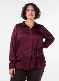 Bluse mit Satin-Optik und Wickeloptik