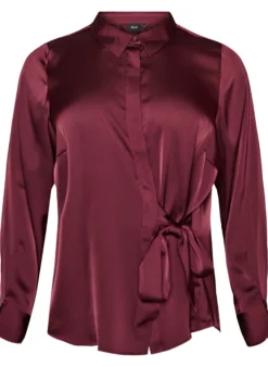 Bluse mit Satin-Optik und Wickeloptik