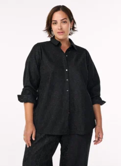 Bluse mit Spitzenbesatz und Glitzerfaden