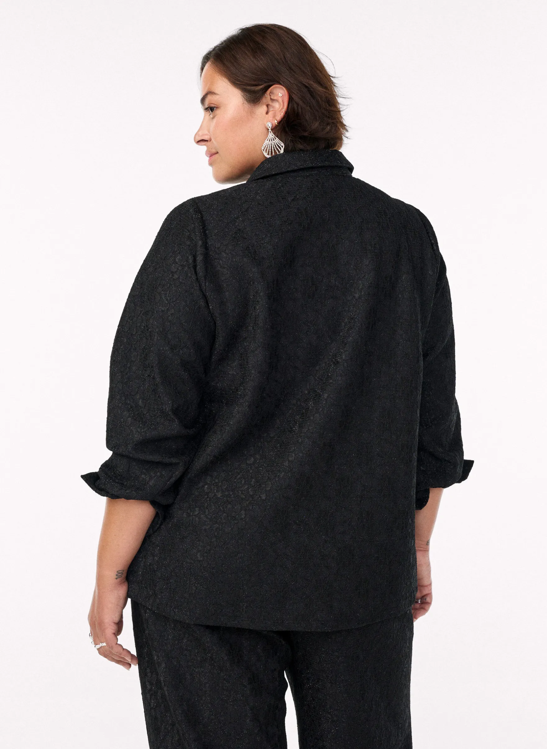 Bluse mit Spitzenbesatz und Glitzerfaden