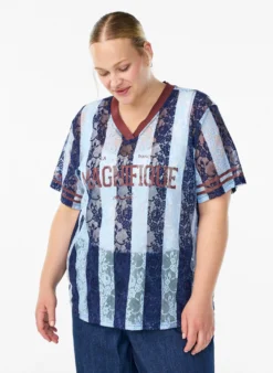 Bluse mit Spitzendetails und Statement-Print