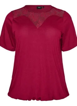 Bluse mit Spitzeneinsatz und Ballonärmeln