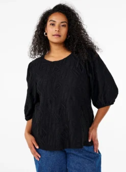 Bluse mit Struktur und 3/4-Ärmeln